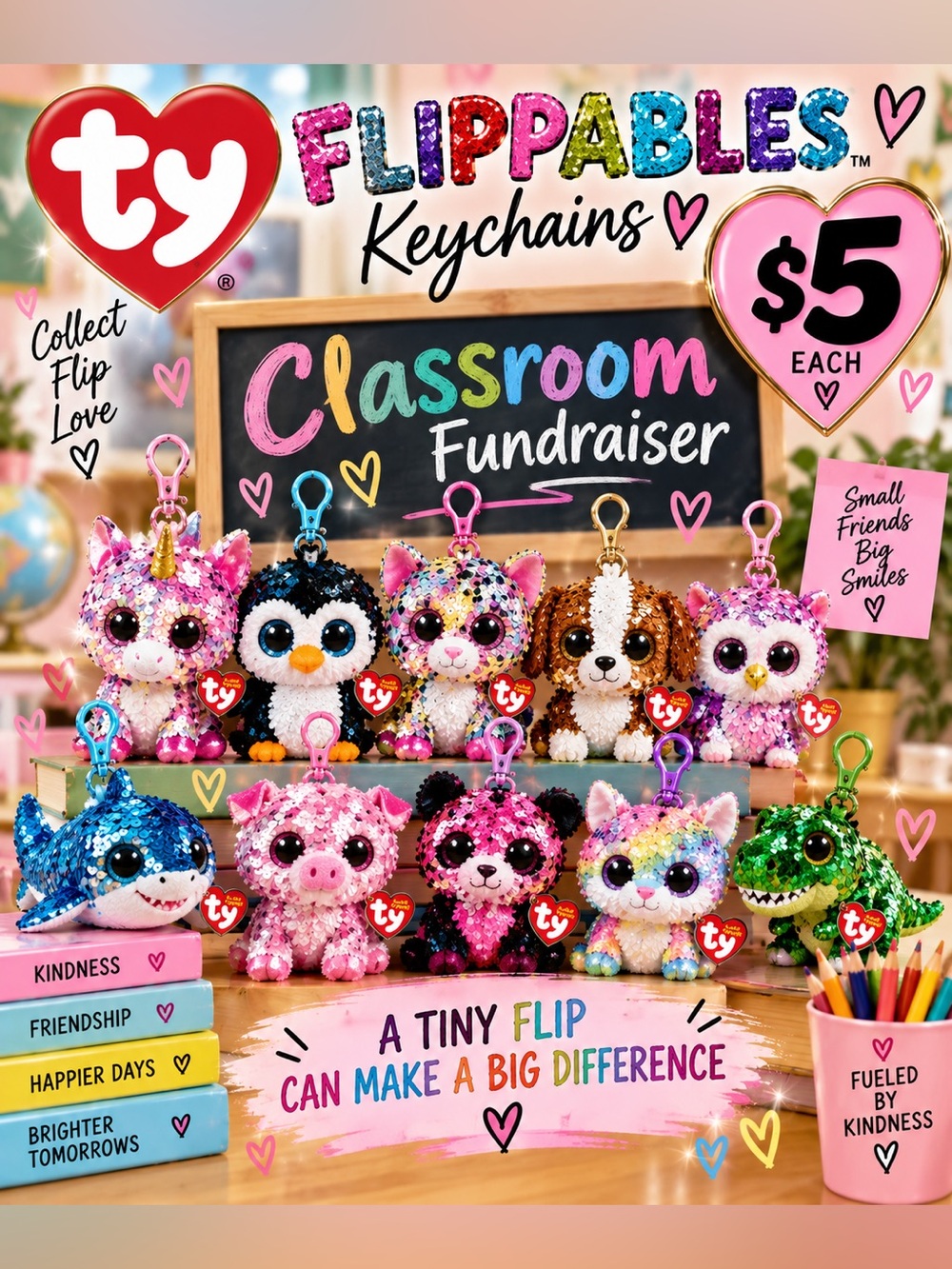 Ty Keychain Plushes - School